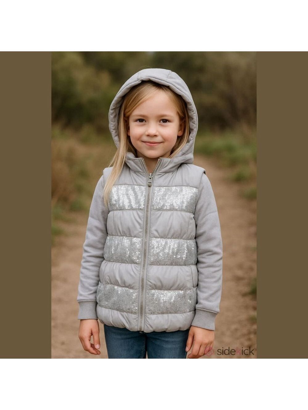 Heart Soul XL Sequin Hooded Puffer Vest in Gray